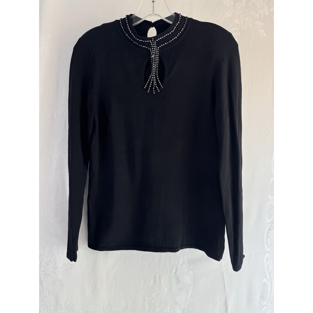 Belldini Long Sleeve Black Fancy Rhinestone Top Large